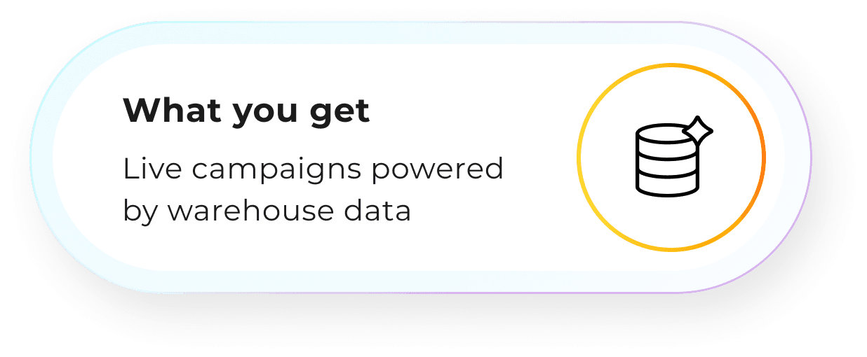 What you get: Live campaigns powered by warehouse data