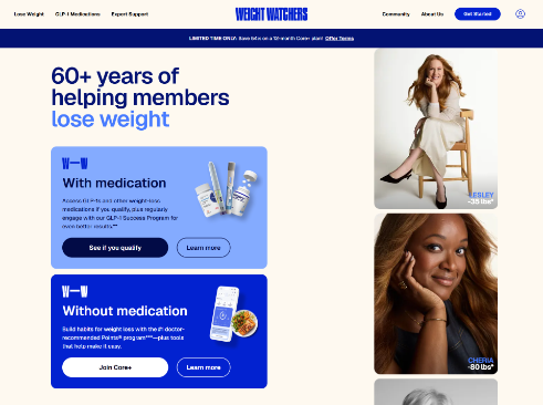 WeightWatchers website showing 60+ years of helping members lose weight