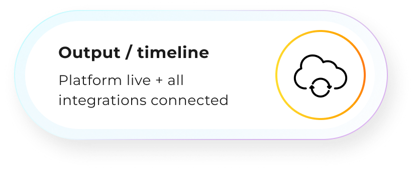 Output / timeline: Platform live + all integrations connected