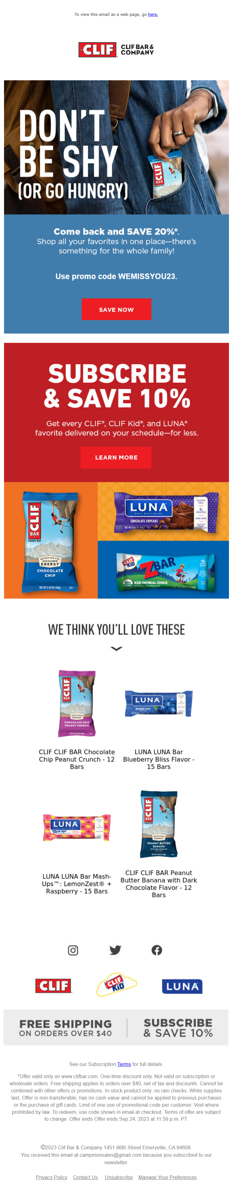 Clif Bar’s win-back email example